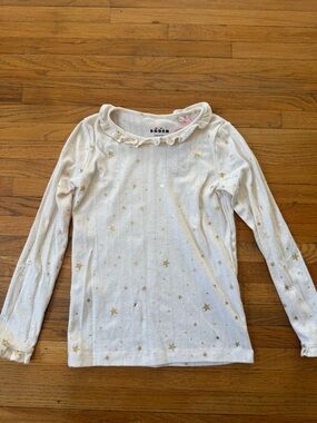 NWT Mini Boden Ruffle Sparkle Pointelle Vanilla Gold Foil Star